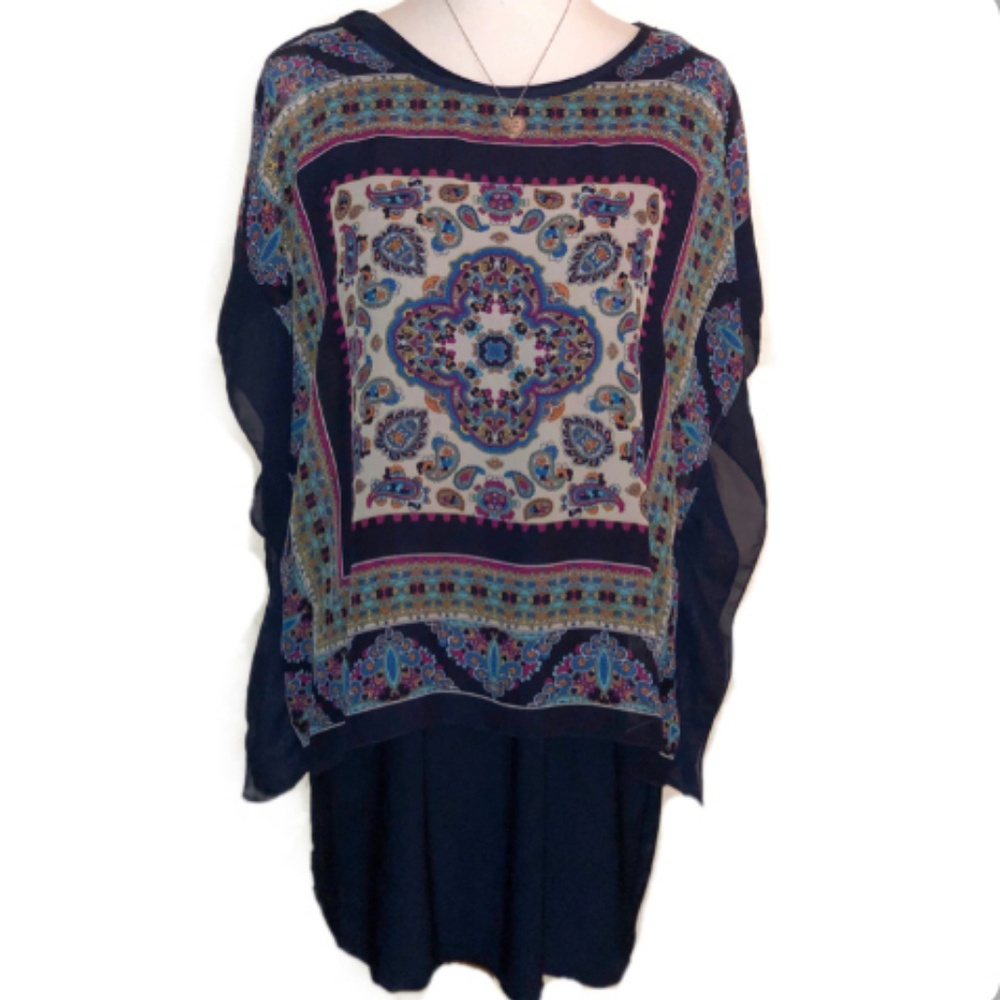 AGENDA Blue Sheer Boho Beachy Flowy Blouse